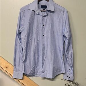 David Donahue Sky Blue Dress Shirt with Dark Buttons